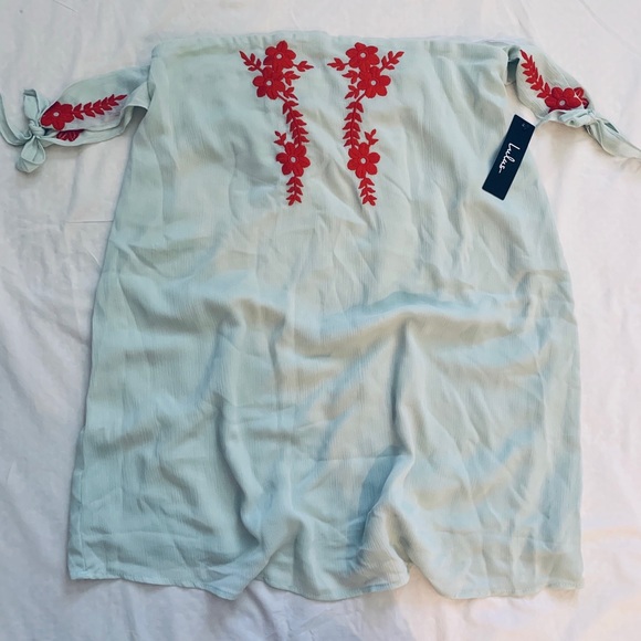 ✨NWT✨ Lulus Crysta Light Sage Embroidered off-the-shoulder Mini Dress,Size Large - Picture 6 of 10